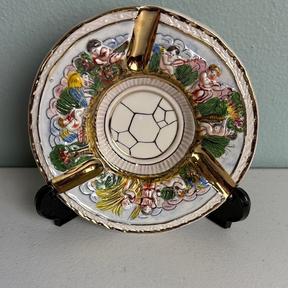 Capodimonte Gold and Multicolor Ashtray Italy
